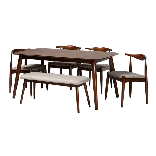 [Item #: IEAeron-Light Grey/Walnut-6PC Dining Set]  Amato 6-Piece + Bench