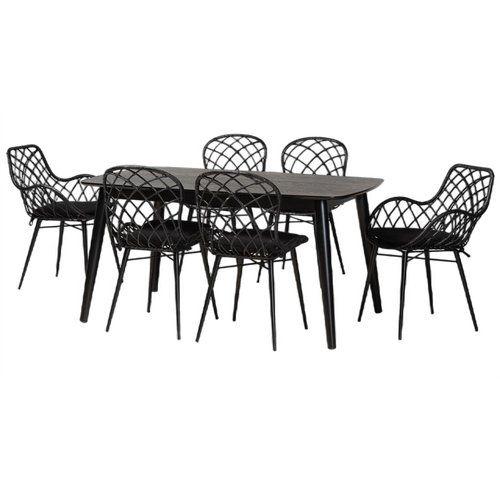 [Item #: BSOKYG013C-Black-7PC Dining Set] Aniceta Dining Set